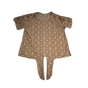 All in Love- Tie-Front Shirt -2XL- Brown Diamond Print - Boho Coastal Lounge-EUC